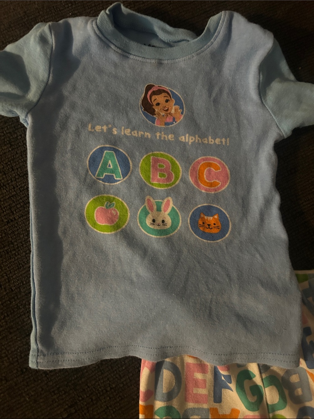 Rachel Light Blue ABC Graphic Kids Pajama Top with Colorful Icons